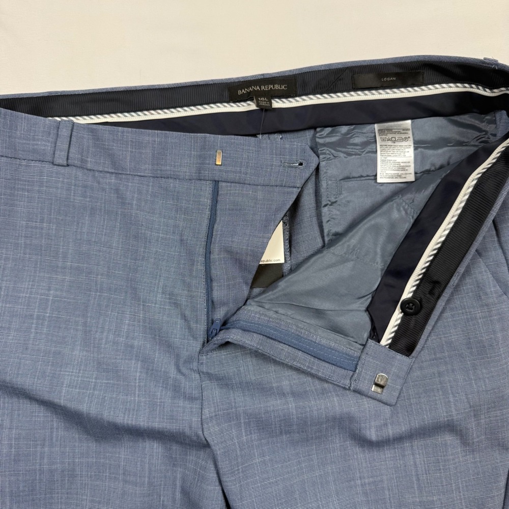 Banana Republic Logan Blue Crosshatch Straight Leg Trousers Womens 16L NEW - Picture 5 of 11